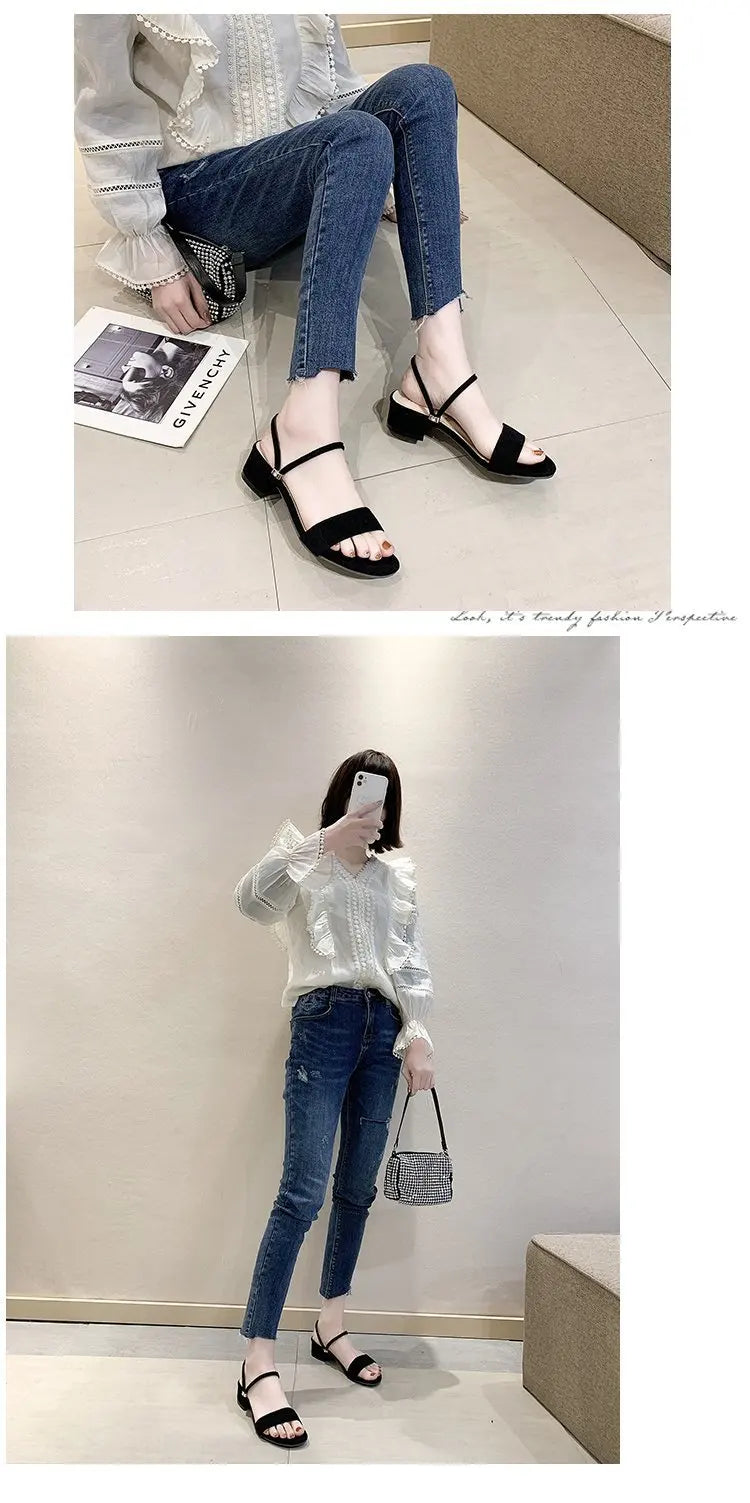 Women Sandals Chunky Heels Slides Summer 2026 Elegant Shoes Women Slipper Big Size 34-42 Fashion Summer Sandal Women