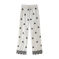 Foridol Geometric Pattern Embroidery Long Pants Women Wide Leg Beige Casual Summer Pants Elastic Waist Drawstring Pants 2025