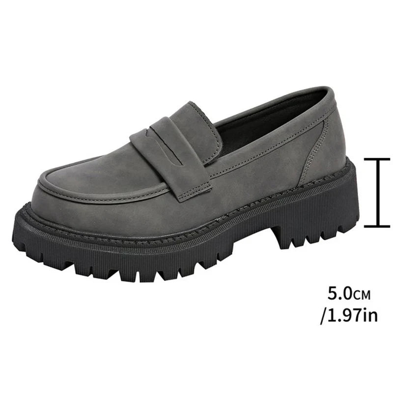 Basic Gray Faux Suede Loafers Shoes Women Slip On Round Toe Loafers Shoes Woman Spring Autumn Plus Size Platform Shoes Ladies