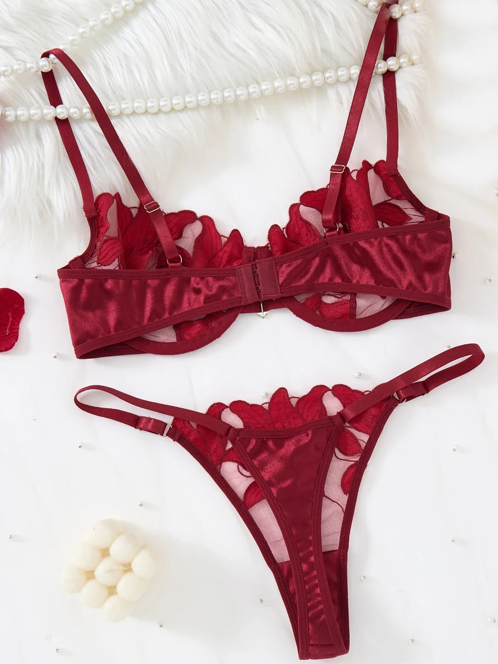 WineRed French-style floral embroidery lace lingerie, sexy and soft steel-bra-cupped push-up bra, Valentine's Day party ZA824031
