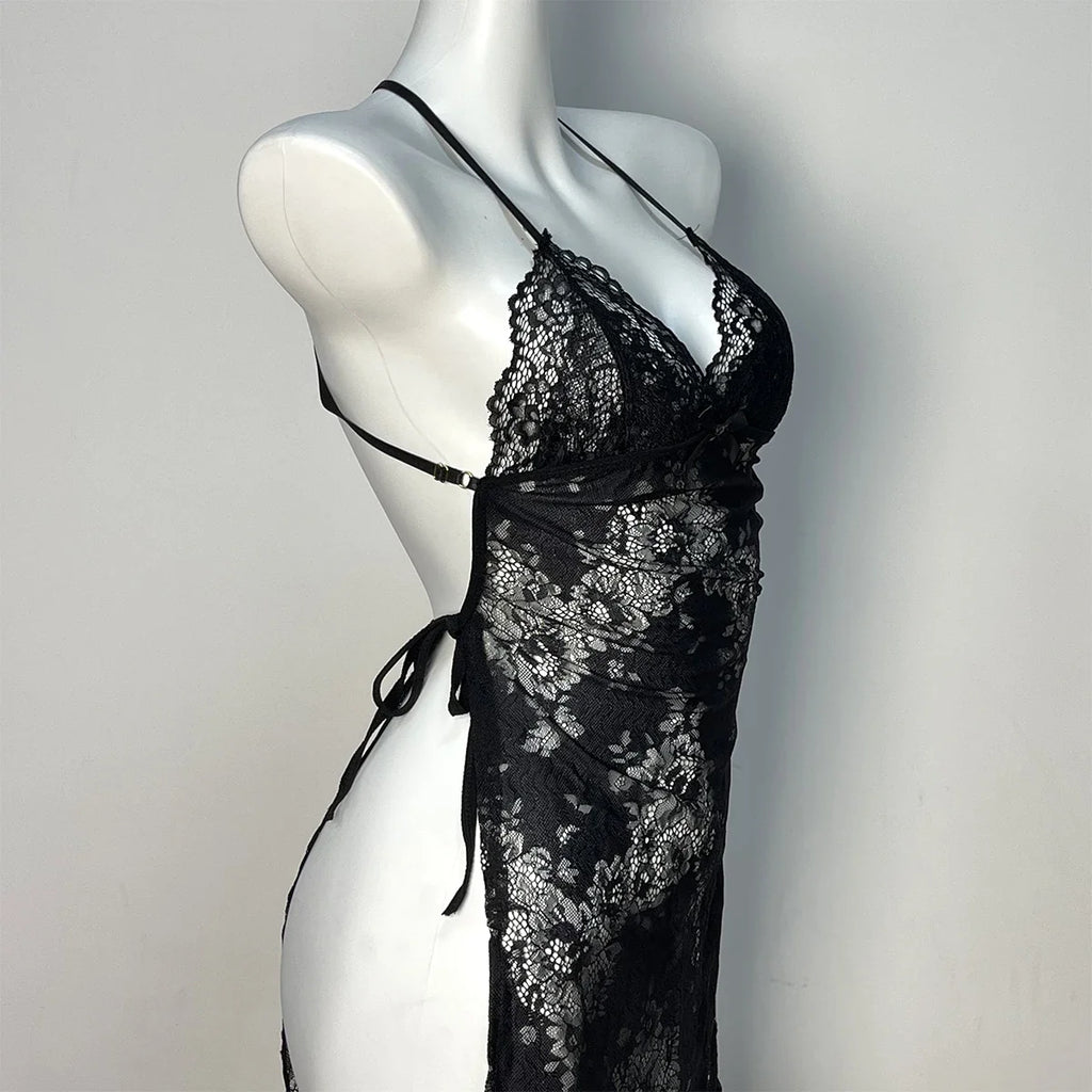 Women Lingerie Lace Underwear Transparent Erotic Costumes Red Split Sexy Dress For Sex Lady Sleepwear Plus Size Nightdress