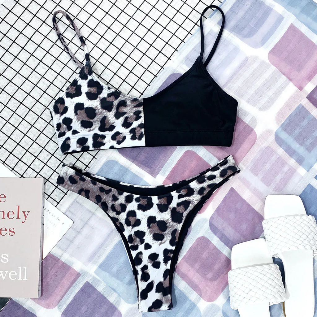 New S - XL Sexy Hot Pink Leopard Bikini Women Swimwear Female Swimsuit Two-piece Bikini set Bather Bathing Suit Swim Lady V871P
