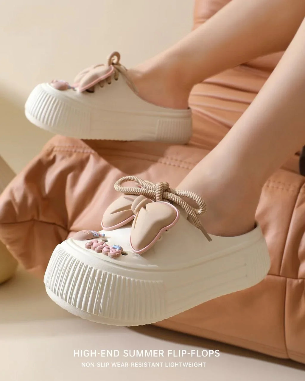 Women Fashion Clogs DIY Cute Bowknot Summer Platform Shoes Female Home Street Slippers Soft EVA Close Toe Girls Beach Sandals