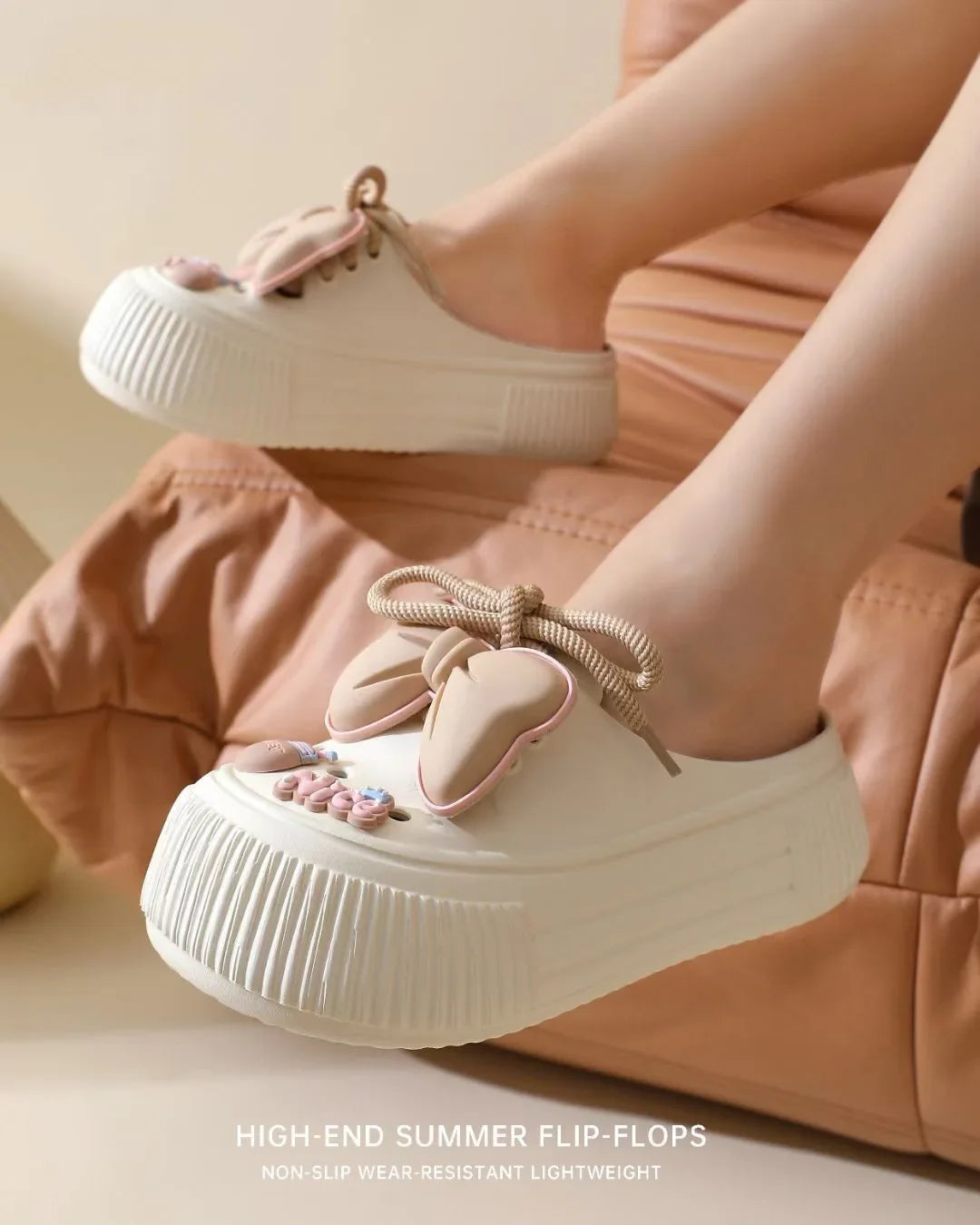Women Fashion Clogs DIY Cute Bowknot Summer Platform Shoes Female Home Street Slippers Soft EVA Close Toe Girls Beach Sandals
