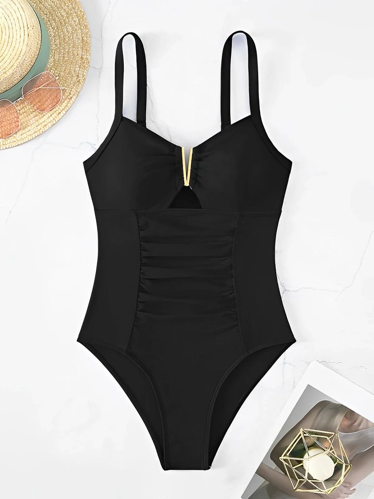2026 Cut Out Ruched Front Swimsuit One Piece Swimwear Women Sexy Bathers Bathing Swimming Swim Suit Female Beachwear XXL
