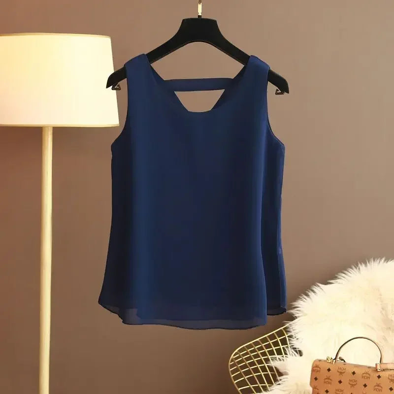 Star with The Same Halter Chiffon Vest Women's Loose Top Summer New Wear Outside with Sleeveless Short Bottom Shirt MOYISU L-5XL