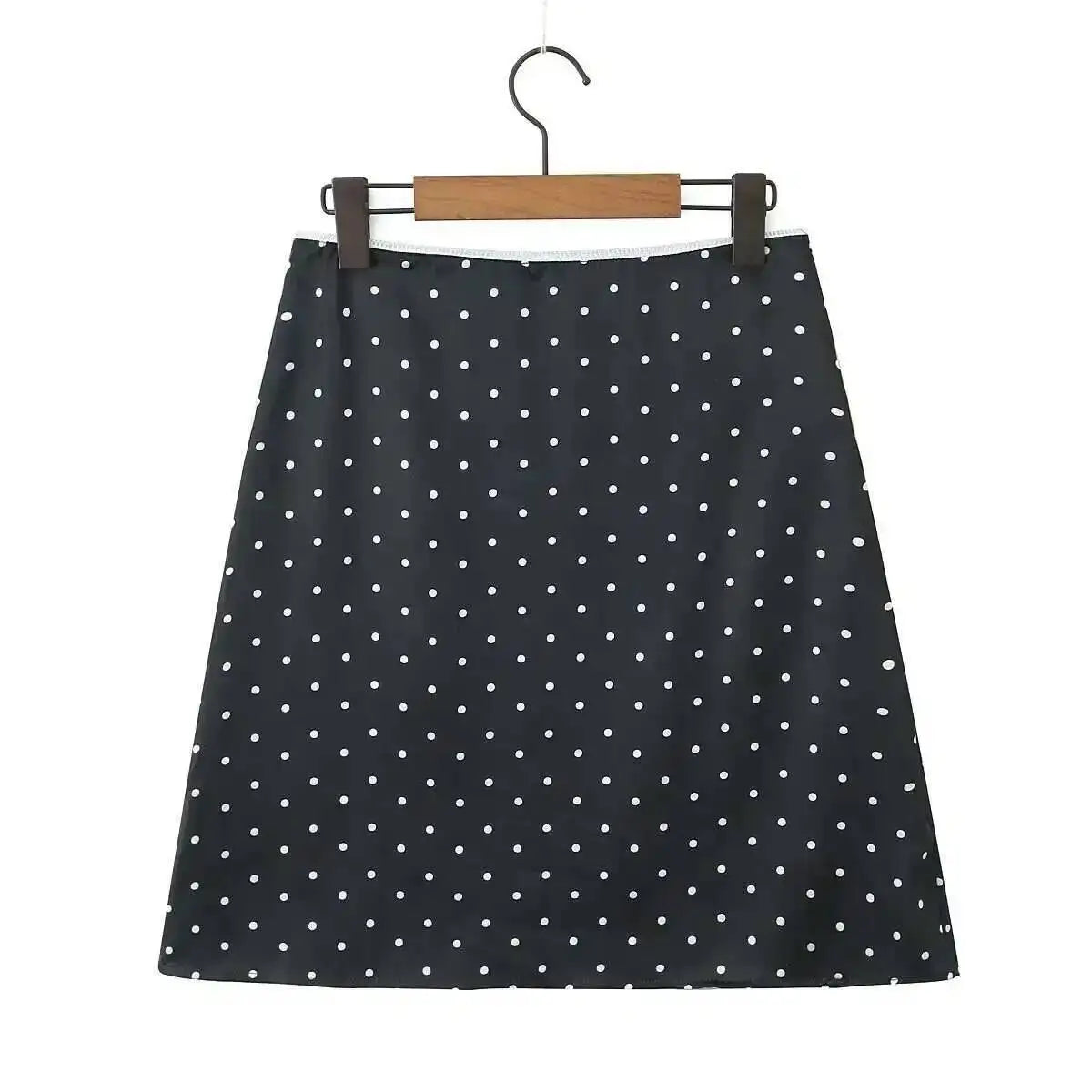2026 Women Vintage Black White Polka Dot A-line Knee Length Skirt Sexy Low Waist Holiday Summer Skirts Slim Mini Skirts J7L2