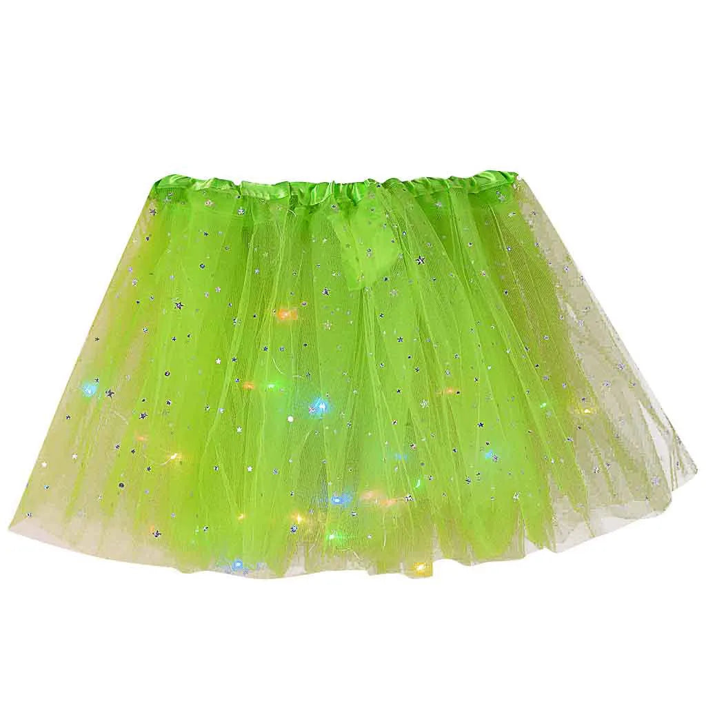 Women's Tulle Skirt Star Sequined Short Tutu Skirt Fancy Ballet Dancewear Party Costume Ball Gown Led Light Luminous Mini Skirts