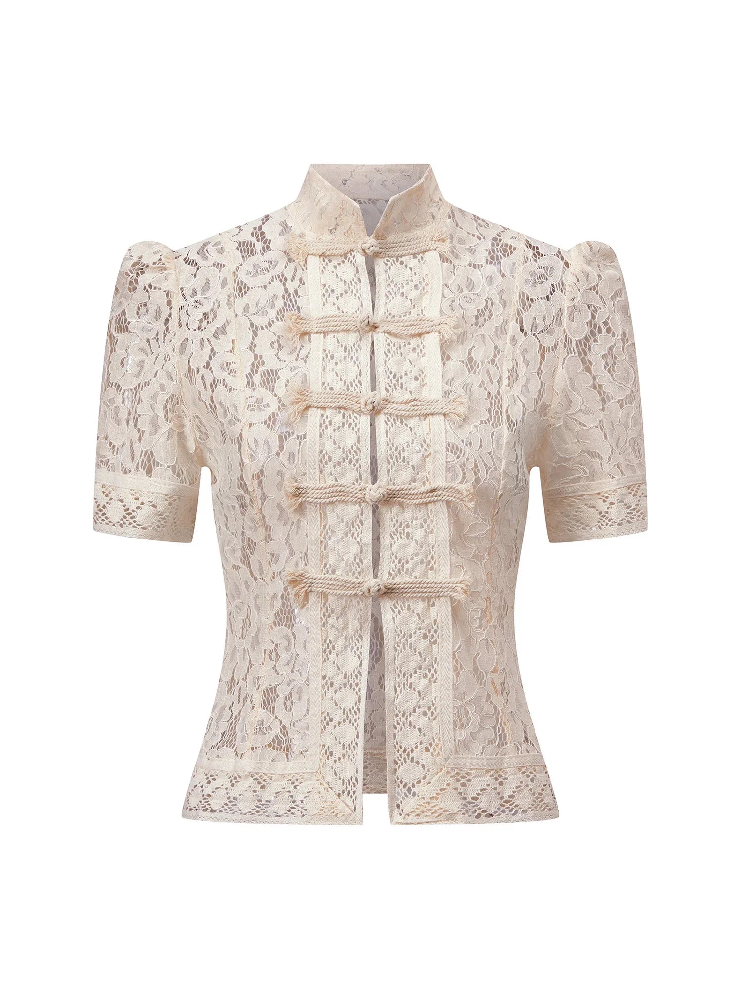 Summer Women's Retro Shirts Sheer Lace Blouse Elegant Stylish Button Down Short Sleeve Tops Casual Sexy