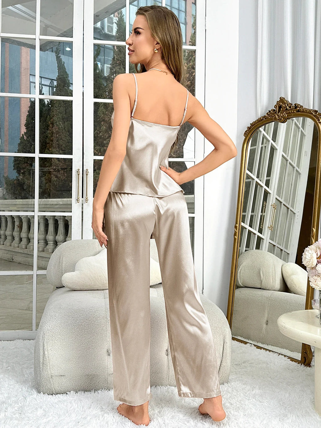 Spring And Summer Women's Pajama Set Fashionable And Breathable Halter Long Pants Two Piece Set