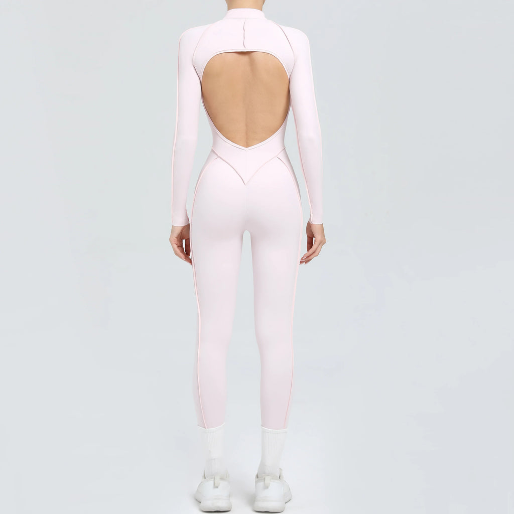 Padded Women Long Sleeve Sport Yoga Jumpsuit Workout Clothes for Women Sportwear Backless Zipper Fitness Gym Outfit