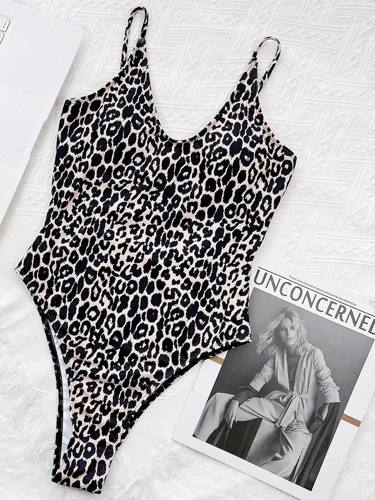 2025 New Sexy Backless High Leg Cut Women Swimwear One Piece Swimsuit Female Padded Black Leopard Bather Bathing Suit Swim Lady