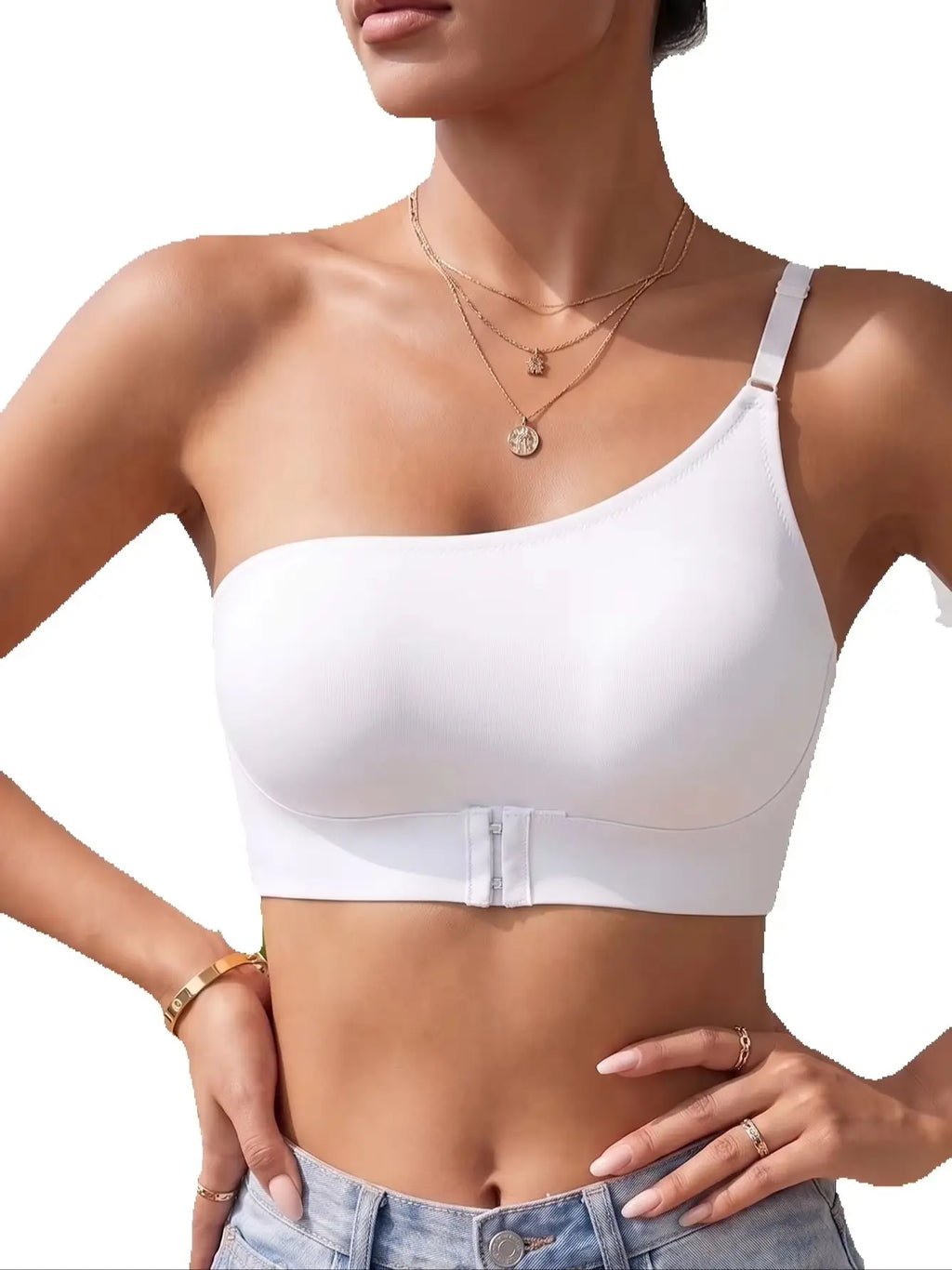 Women's One Shoulder Seamless Bra Front Closure Comfort No Lining Wireless Lingerie