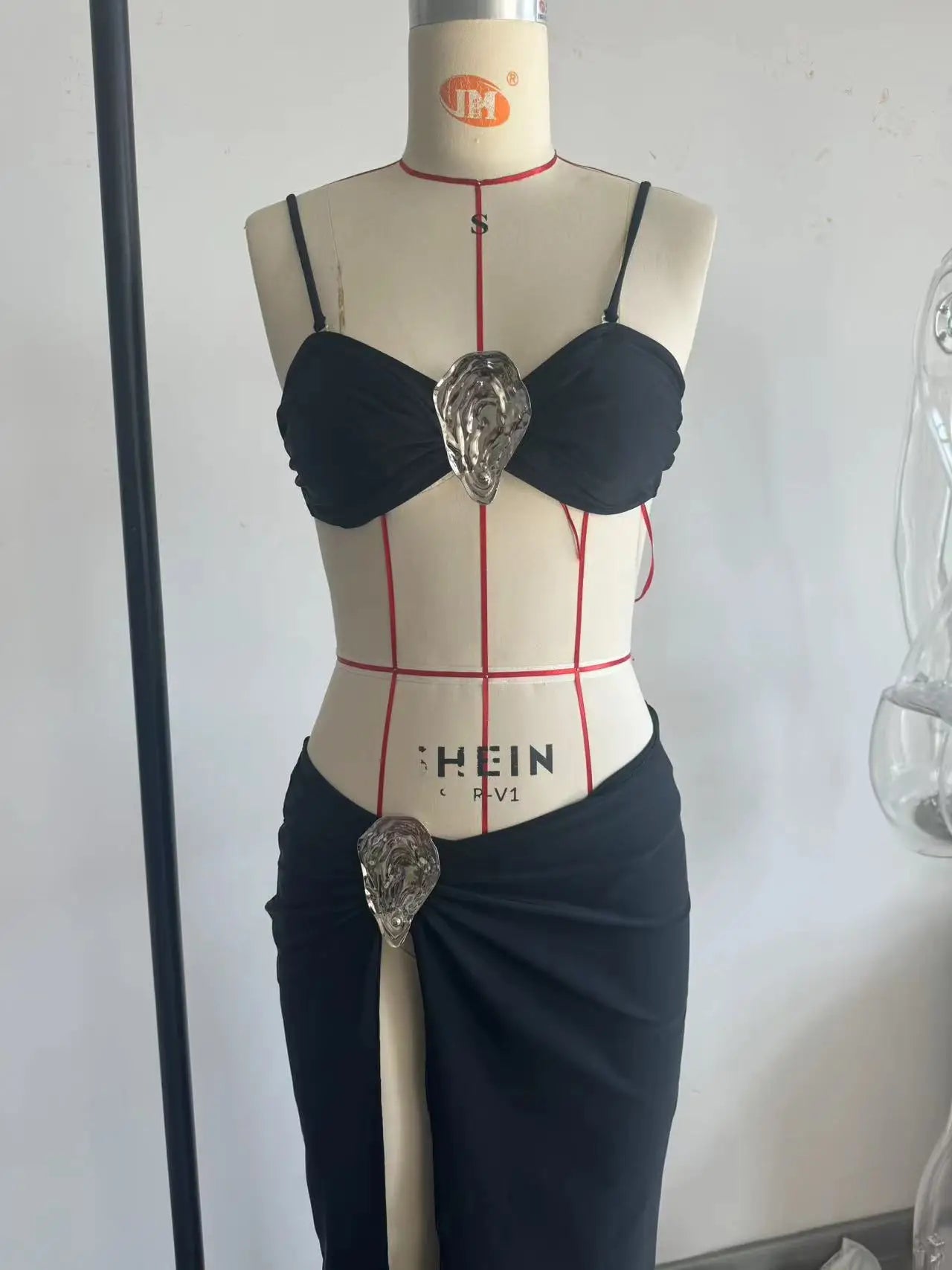 2025 New Sexy Tube Top Bikini set and Skirt Swimwear Women Metal Decoration Bodysuit Lace-up Bathing Suit Beachwear Biquini