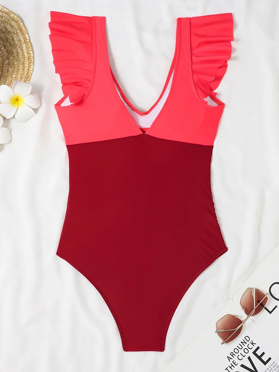 2026 Hollow Out Cross Ztvitality Swimsuit One Piece Solid Ruffle Swimwear Women Bathing Swimming Swim Suit Female Beach Wear