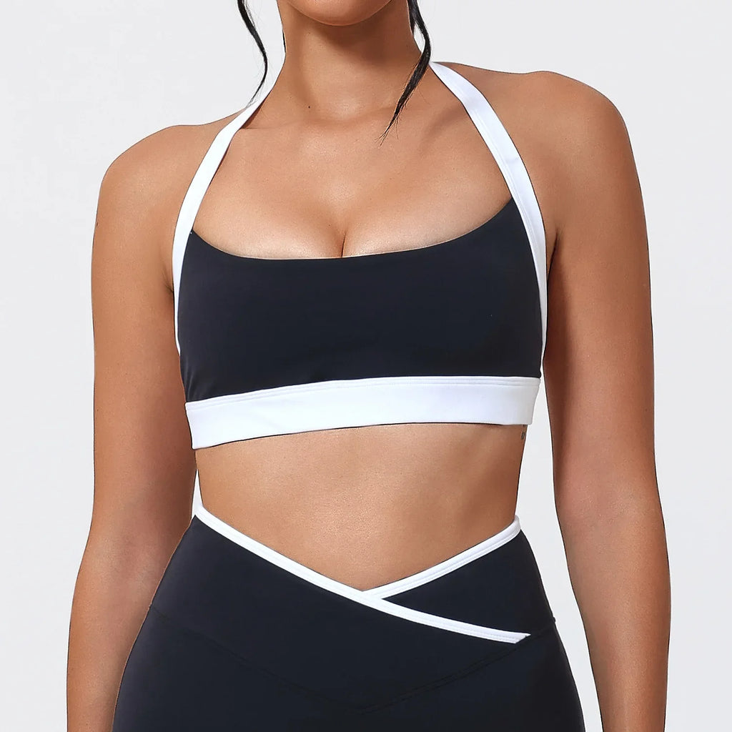 Women Halter Sports Bra Push Up Strappy Sexy Open Back Gym Crop Top Padded Women's Underwear Fitness Workout Yoga Tank Tops