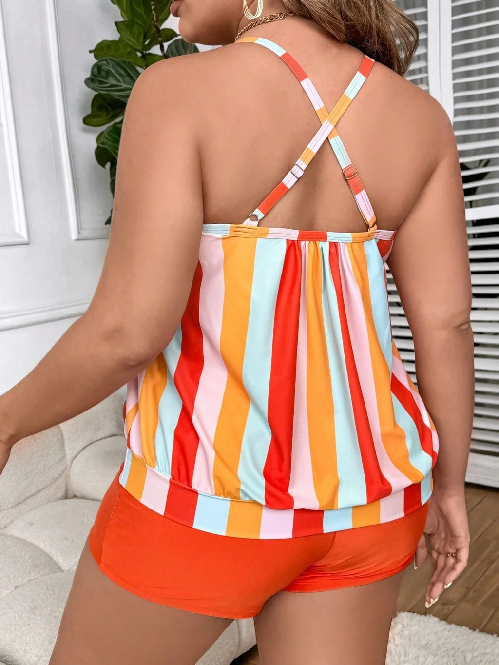 Striped Tankini 2026 Large Plus Size Swimsuit Women High Waist Swimwear Female Beach Wear Bathers Bathing Swimming Swim Suit
