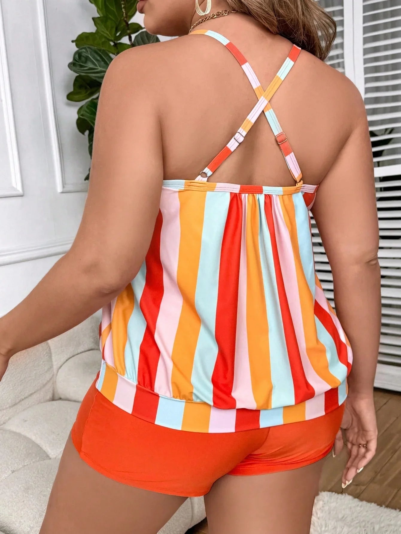 Striped Tankini 2026 Large Plus Size Swimsuit Women High Waist Swimwear Female Beach Wear Bathers Bathing Swimming Swim Suit