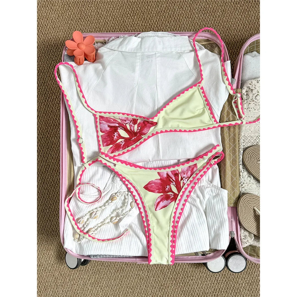 2026 Floral Flower Printed Bikini Women Swimwear Female Swimsuit Two-Pieces Bikini Set Brazilian Bather Bathing Suit Swim V8205