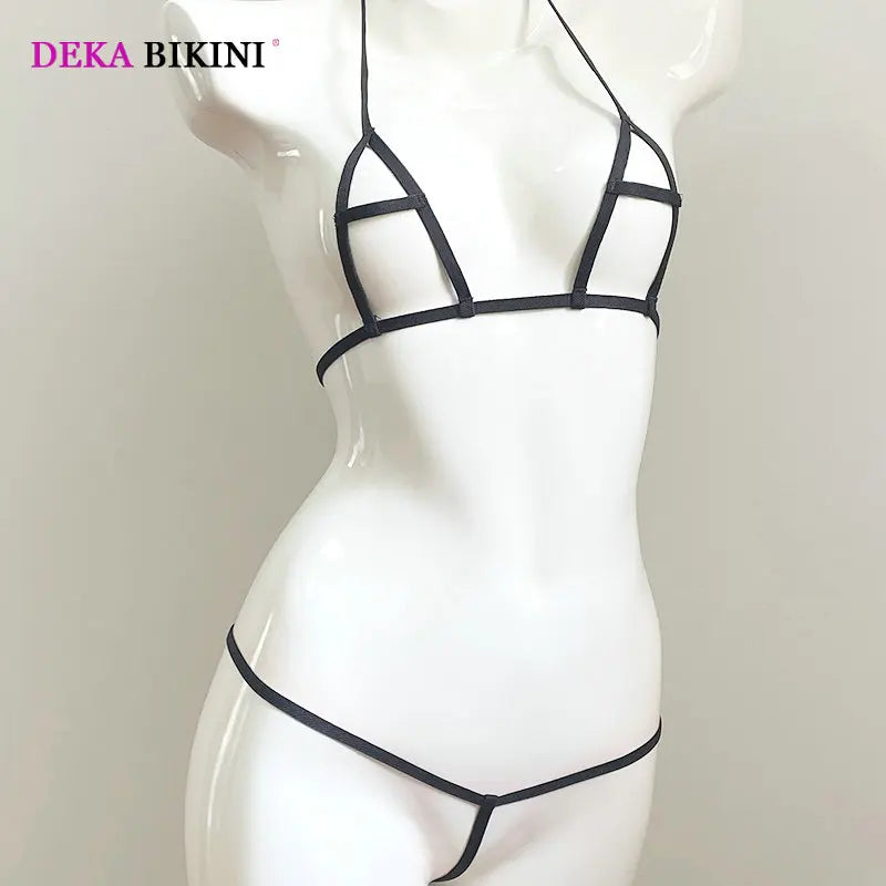 DEKA Women Exotic Mini Micro Bikini Two Piece Hollow Out Swimsuit Bathing Open Crotch Swimwear Lingerie Underwear Set Sunbath