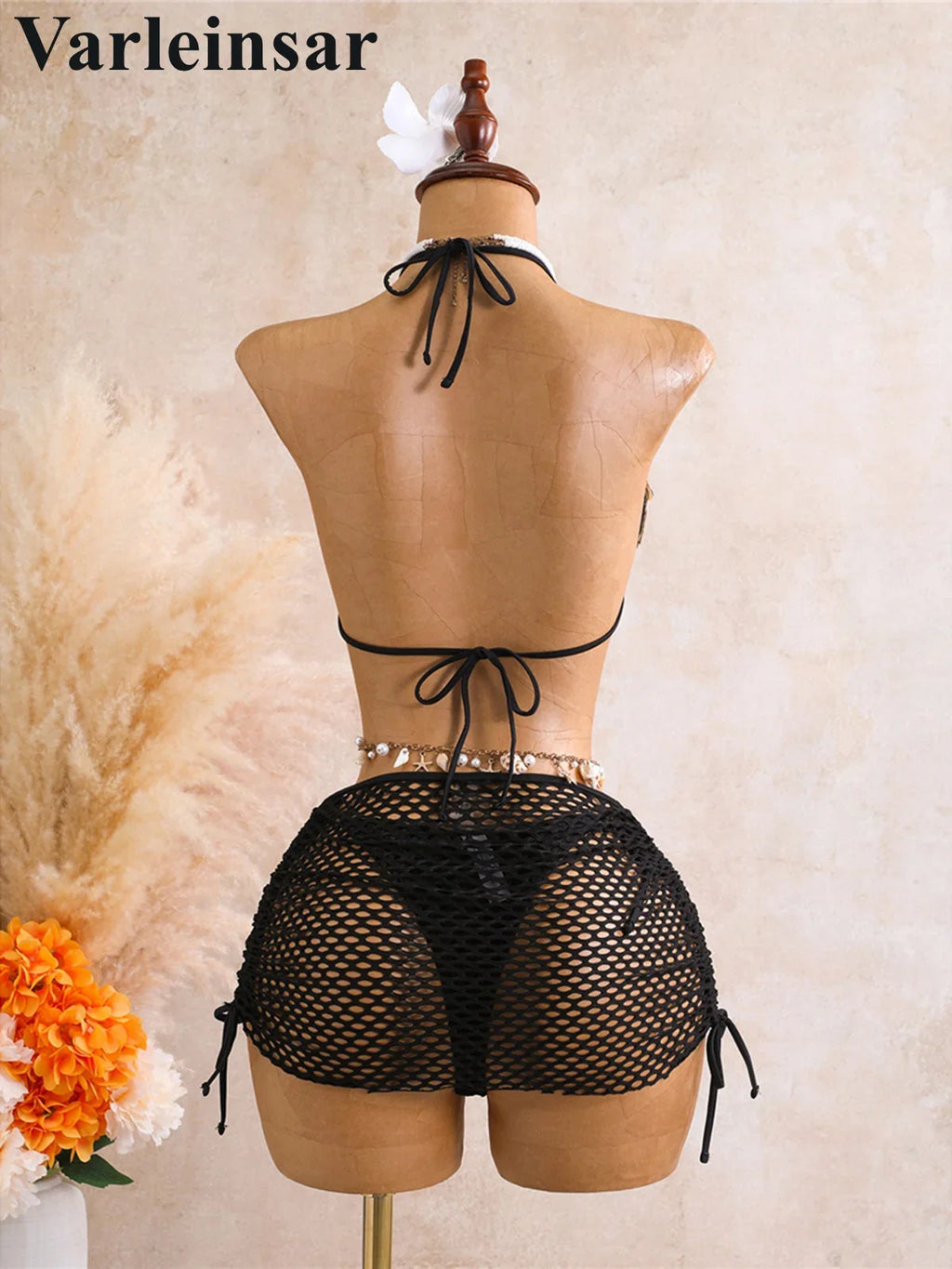 With Skirt 3D Flower Halter Bikini Women Swimwear Female Swimsuit Three-Pieces Bikini Set Padded Bather Bathing Suit Swim  V8346