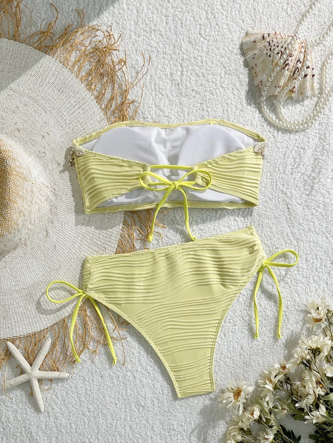 XS - XL Bandeau Wrinkled High Cut Bikini Women Swimwear Female Swimsuit Two-pieces Bikini Set Shell Bather Bathing Suit Swim