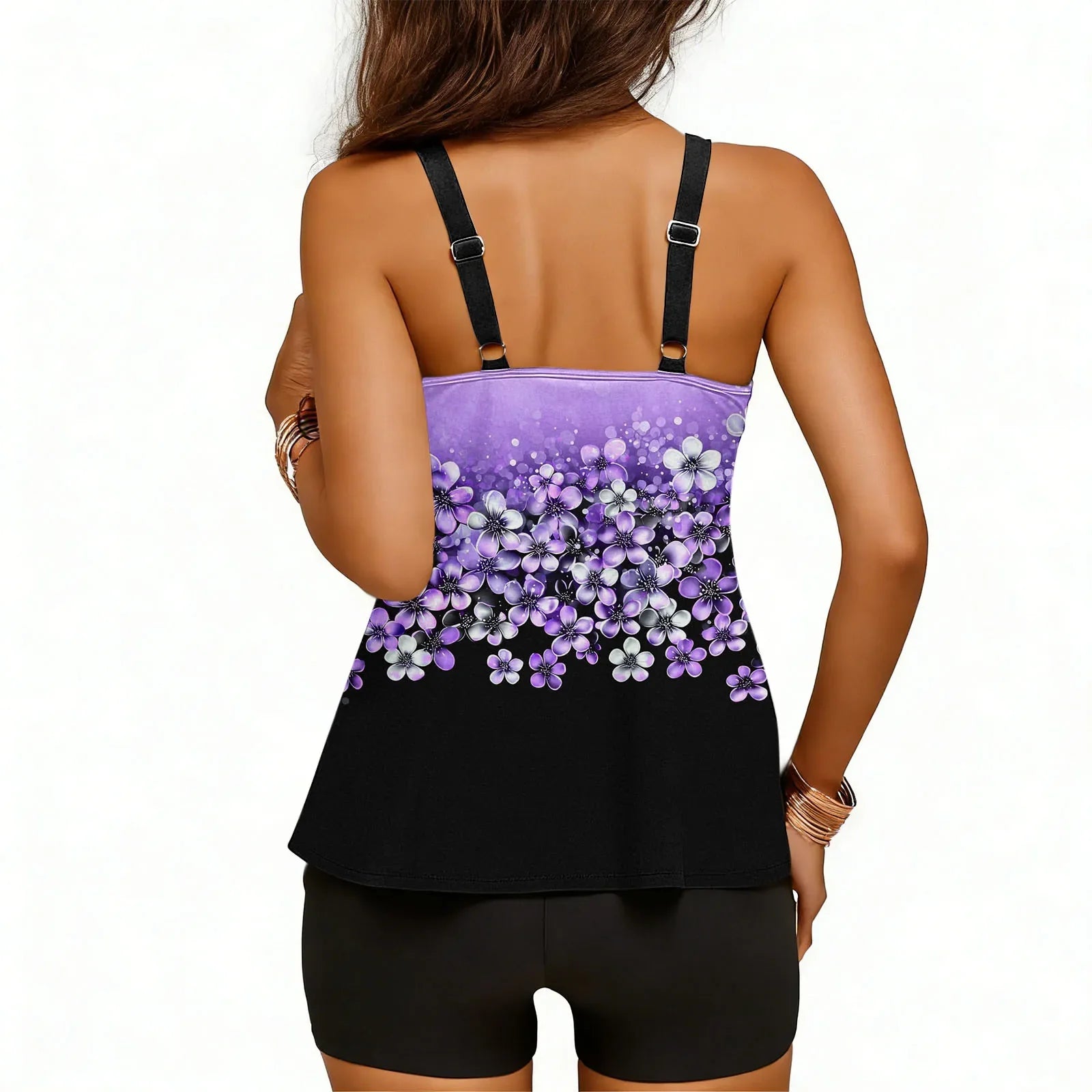 2026 Printed Tankini High Waist Strappy Swimsuit Women Two Pieces Swimwear Female Bathers Swimming Bathing Swimming Swim Suit
