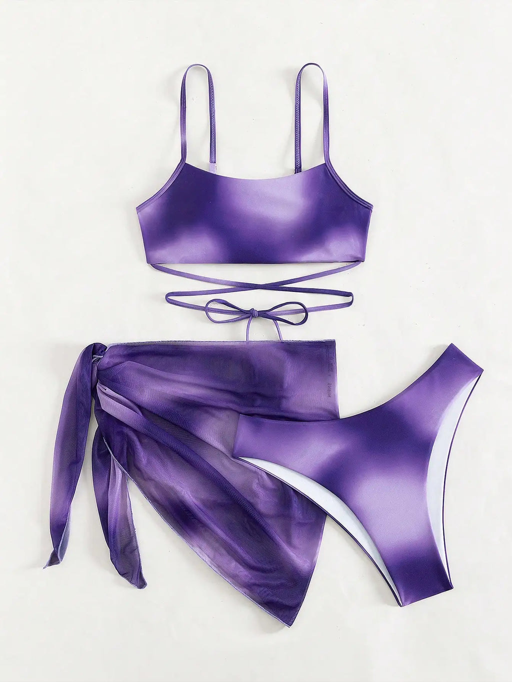 3 Pieces Ombre Lace Up Bikini Swimsuit & Beach Skirt Sexy Swimwear Women 2026 Bathing Swimming Swim Suit Female Summer Beachwear