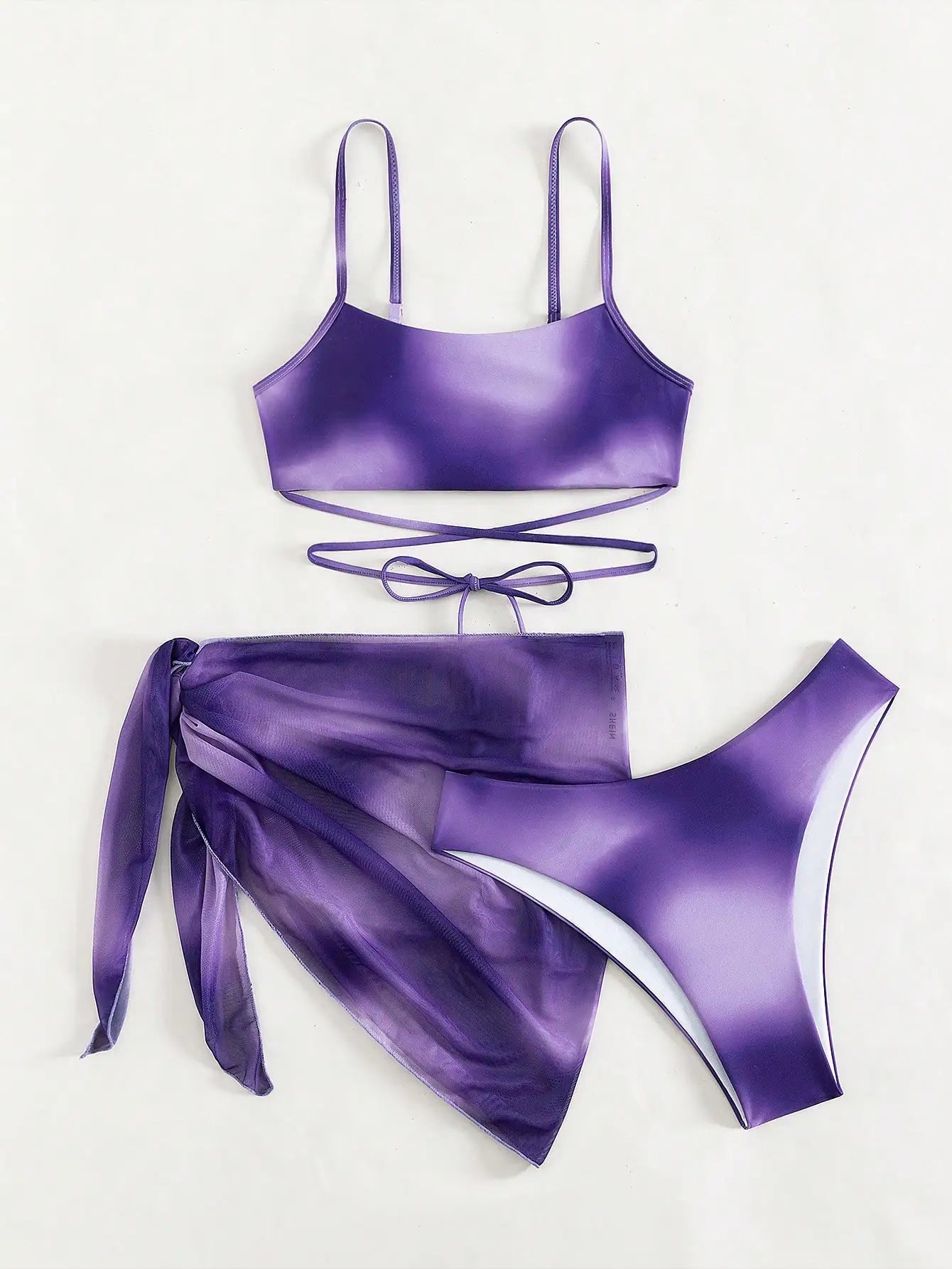 3 Pieces Ombre Lace Up Bikini Swimsuit & Beach Skirt Sexy Swimwear Women 2026 Bathing Swimming Swim Suit Female Summer Beachwear