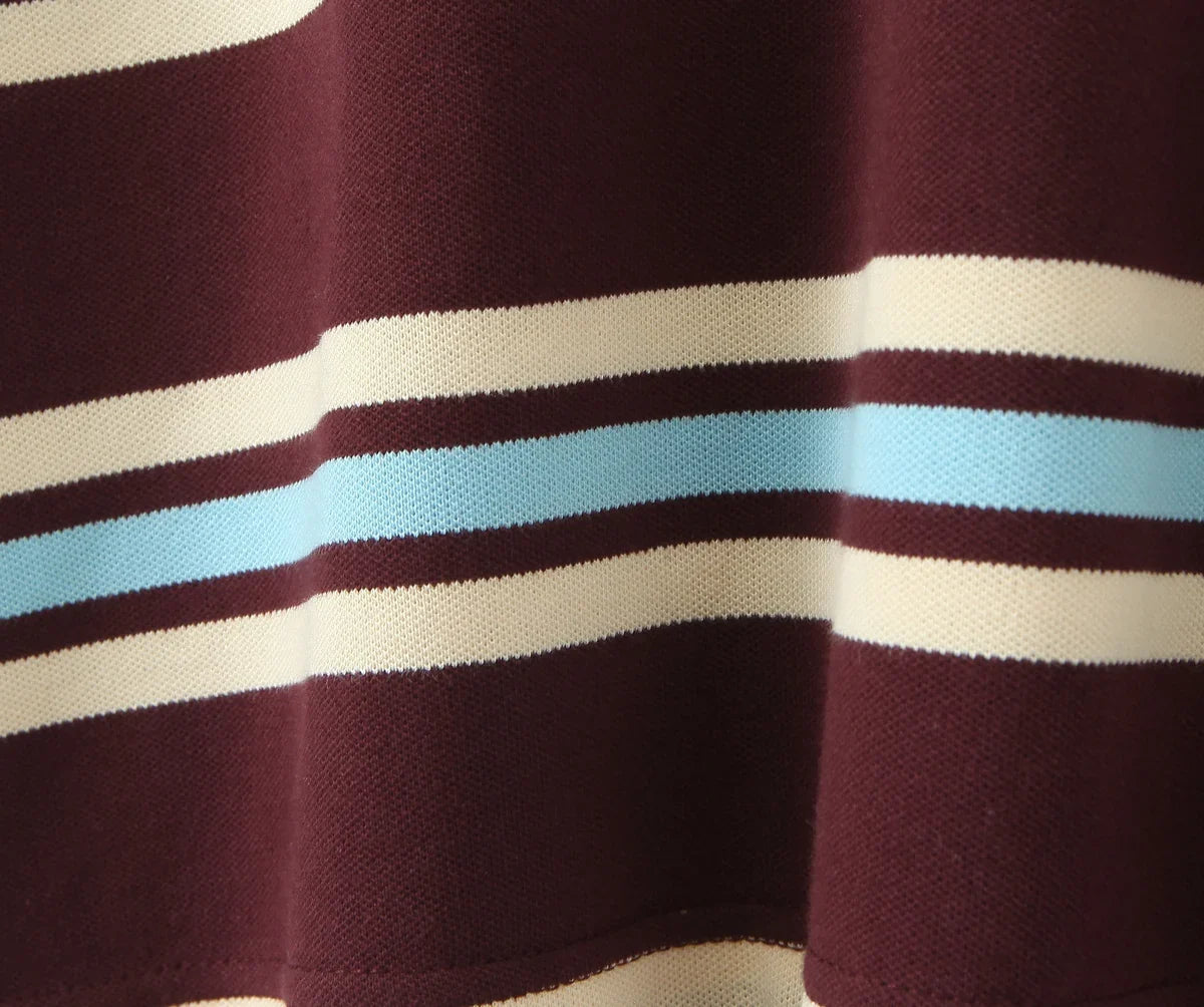 Foridol Burgundy Striped Casual Women T-shirt Summer Loose Polo Shirts Buttons New Female Tops Blouse White Tops Spring Shirt