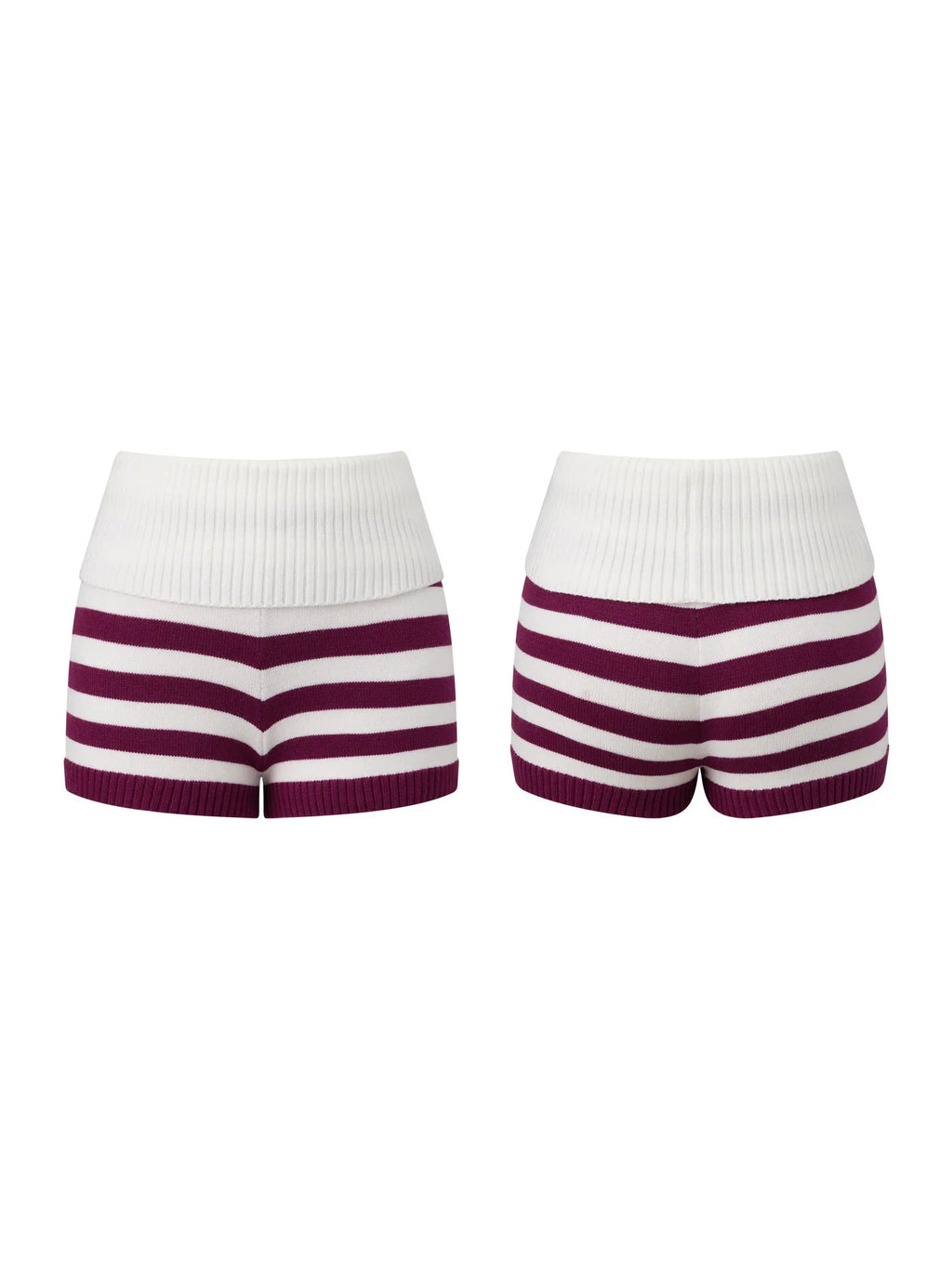 Women Spring Summer Striped Knit Shorts Slim Fold Over Low Rise Mini Shorts for Daily Office Party Club