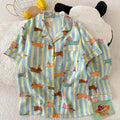 Star Striped Dog Print Kawaii Pajamas for Women Y2K Fashion Lapel Neck Women's Pajamas Summer New Sweet Cute Home Wear Woman