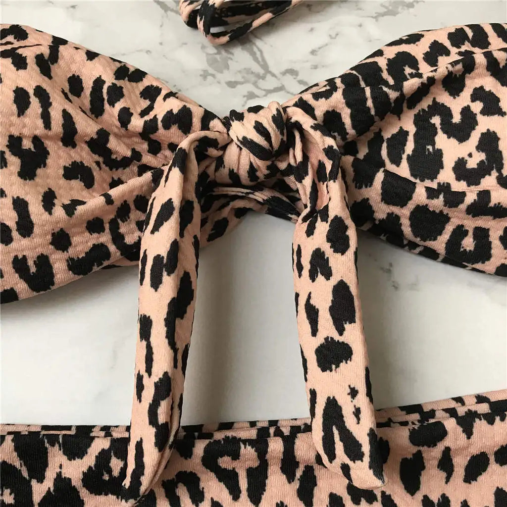 Sexy Leopard Polka Dot Knotted Brazilian Bikini Women Swimwear Female Swimsuit Two-pieces Bikini Set Bather Bathing Suit V643