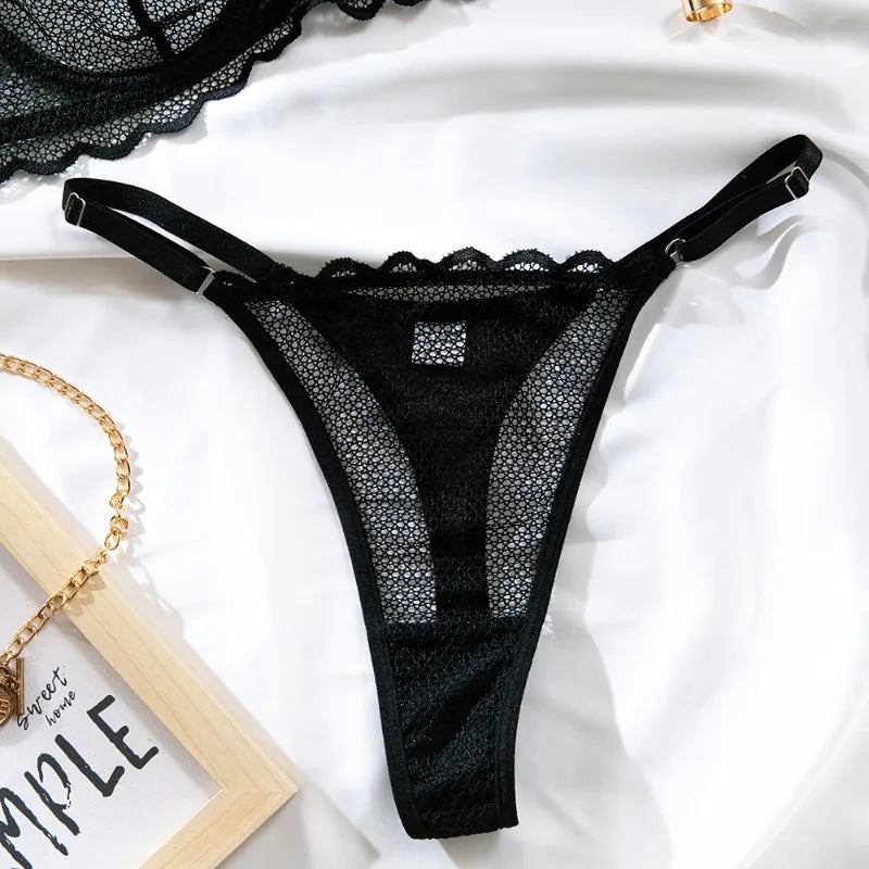 Toucheart Sexy Lingerie Suit for Women Lace Mesh Ultra-thin Underwear Comfortable Bra Set with Steel Rings Hollow Out Underwear