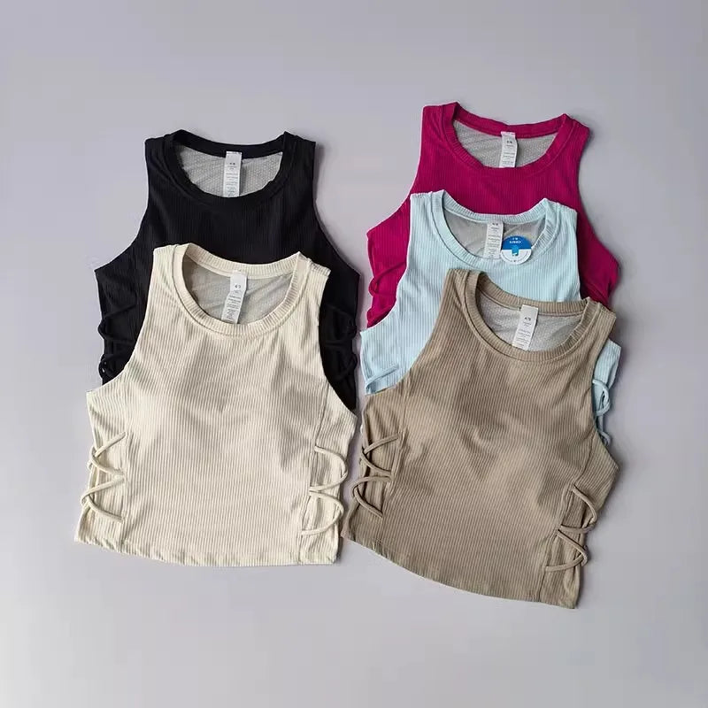 Women's Tight-Fitting Yoga Sports Vest Fixed Chest Pad Sports Bra Breathable Gym Workout Running Top