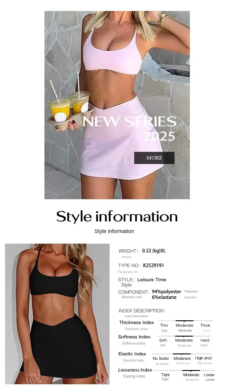 Phantasy Yoga Set Sleeveless Halter Crop Top High Elastic Skirt Sports Suit Sexy Yoga Short Skirt Casual Sports Style Vestido