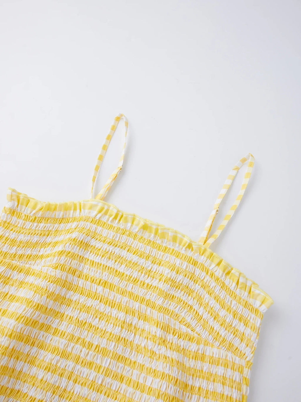 Summer Women Smocked Tank Tops Spaghetti Strap Plaid Ruffle Camisole Fashion Sleeveless Vest Shirts Streetwear