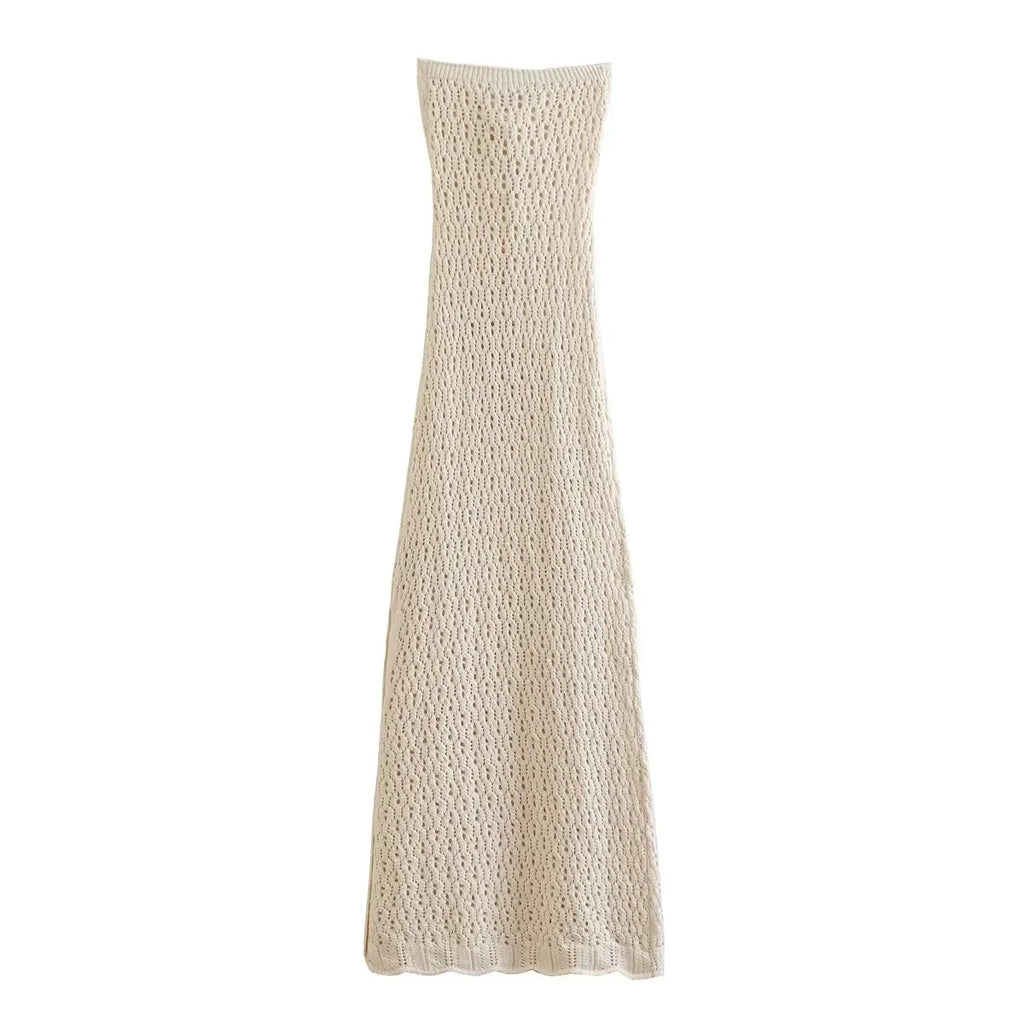 Foridol Bowknot Off Shoulder Knitted Summer Autumn Beach Dress Hollow Out Side Slit Maxi Long Sexy Sundress Bohemian Boho Dress