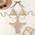 sexy ribbed metal chain swimsuit one piece hollow waist bikinis halter swimwear bodysuits women biquini bathing suits tankini