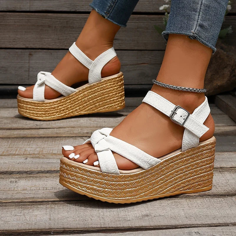 Summer Chunky Platform Sandals Women Plus Size 43 Ankle Buckle Wedge Heels Sandals Woman Thick Bottom Gladiator Sandalias Mujer