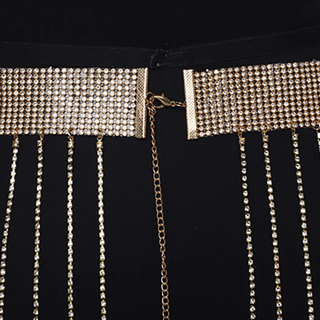 Fringe Bright Rhinestone Chain Skirt Women's High Waist Tassel Waist Chain Belt Stage Performance Carnival Party Night Clubwear