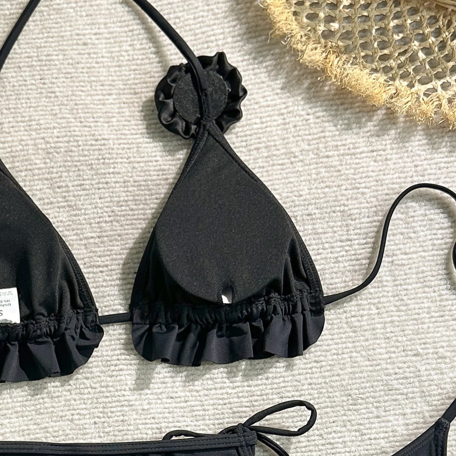 Sexy Ruffles Cover Up 3 Piece Bikinis Sets Women Black White 3D Floral Push Up Bra Thong Swimsuit Bathing Suit Swimwear 2026