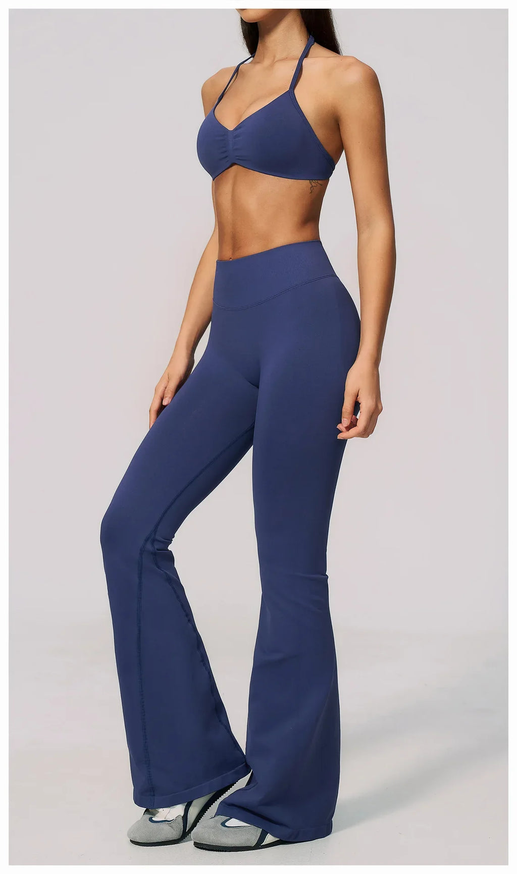 Summer Fitness Suit Women Seamless Hanging Neck Pleate Sports Bra Yoga Sets High Waist Wide Leg Leggings Running Athletic Wear