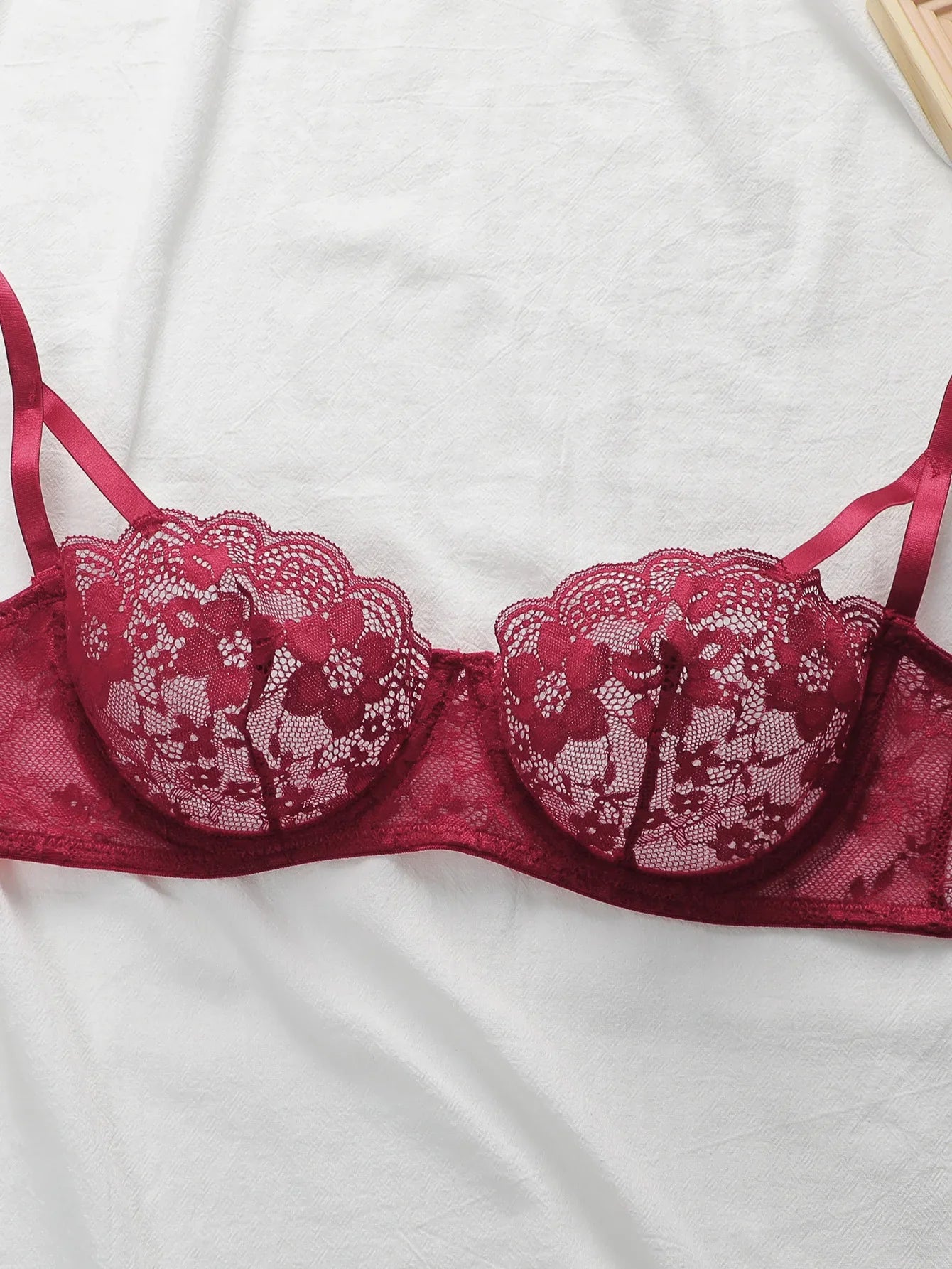 charming French Style Lace Lingerie Set - ultra-thin red lace Bra & Thong Sexy ultra-thin Underwear, Ideal Gift for Her YS2451