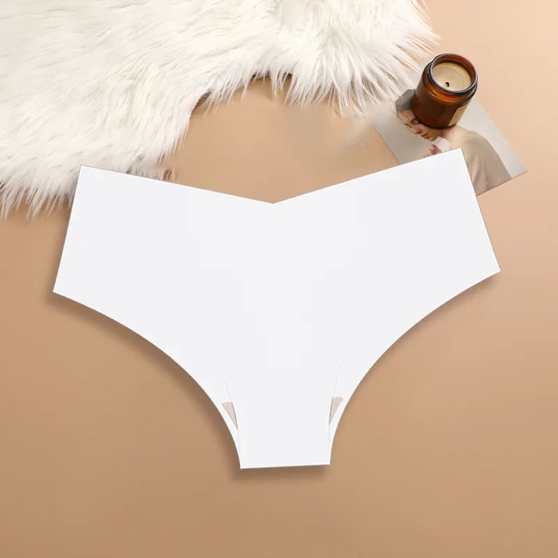 20PCS Women's Seamless Maillard Underwear Sexy V-Shaped Mid Waist Ice Silk Brief 10 Soild Color Cozy Stretch Sexy Underpant S-XL
