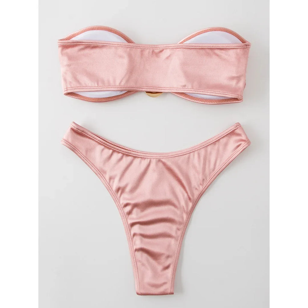New Sexy Bandeau Strapless Bikini Female Swimsuit Women Swimwear Two-pieces Bikini set Padded Bather Bathing Suit Swim V4647D