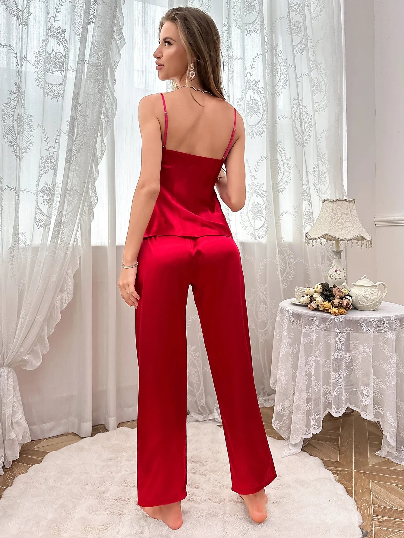 Spring And Summer Women's Pajama Set Fashionable And Breathable Halter Long Pants Two Piece Set