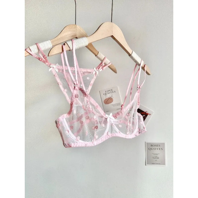 Affordable French Lace Lingerie Set | Sexy Mesh Push Up Bra for Big Bust, Ultra Thin Slimming Anti Sag Women's Bra Set MOYISU AB