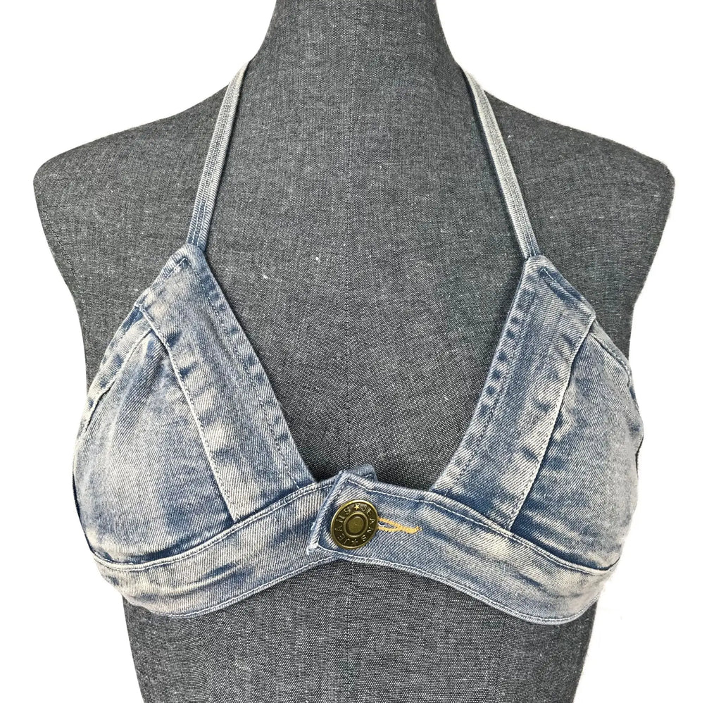 DEKA Women Beach Wear 2 Piece Set Denim Bikini SetThong Low Waist Swimsuit Push Up Swimwear Jeans Bathing Suit Halter Biquini