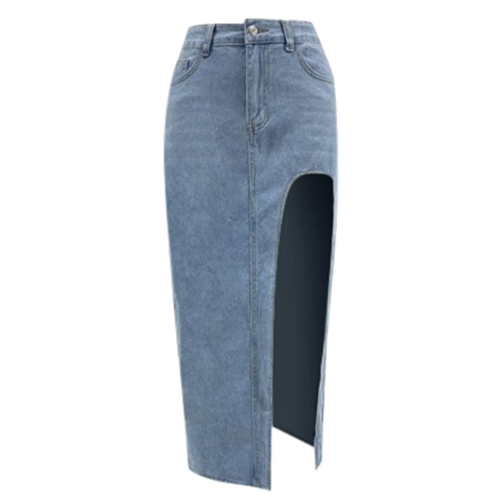 Women's Casual High Waisted Denim Skirt Side Split Casual Sexy Nigh Out Long Maxi Cargo Denim Skirt Summer New Y2k Streetwear